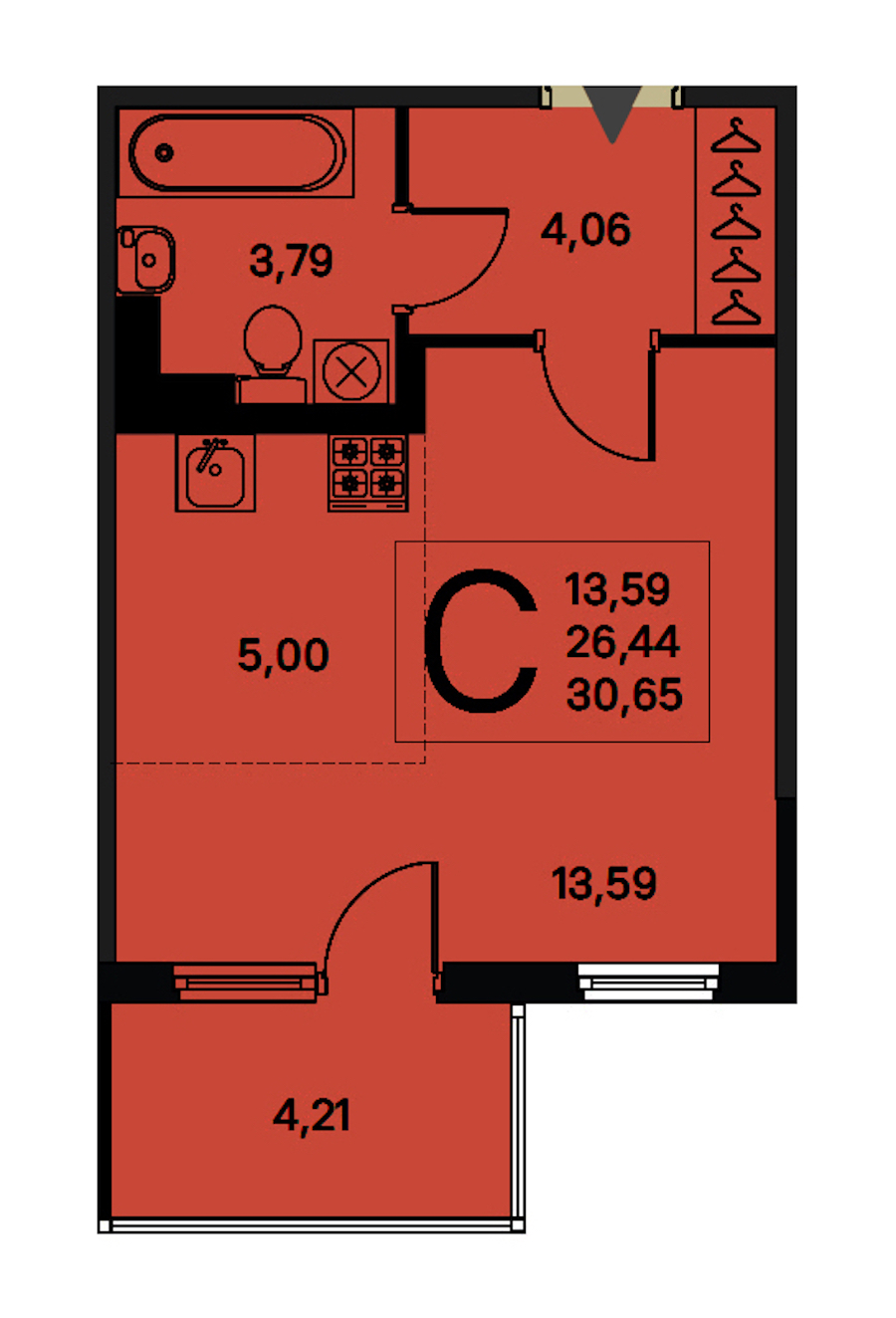 Квартира студия 26.44 м², 2/4 эт., ЖК «Новое Сертолово. Гармония»